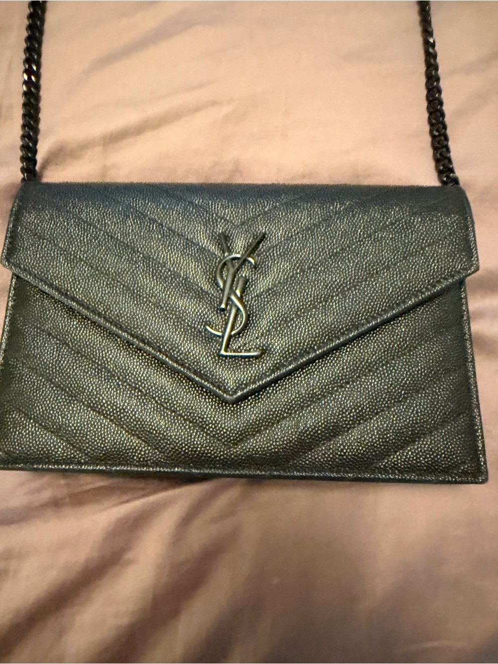 Saint Laurent Black Chevron Envelope Chain Crossbody Bag